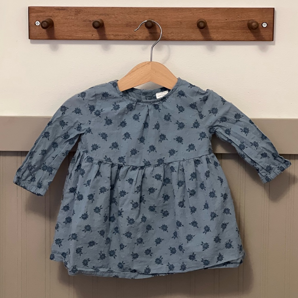 Dusty blue baby girl dress with sweet embroidered detail size 6M